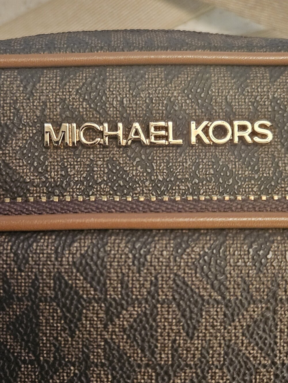 Michael Kors Jet Set Crossbody Signature Brown Purse PVC Coated Canvas - Picture 10 of 13